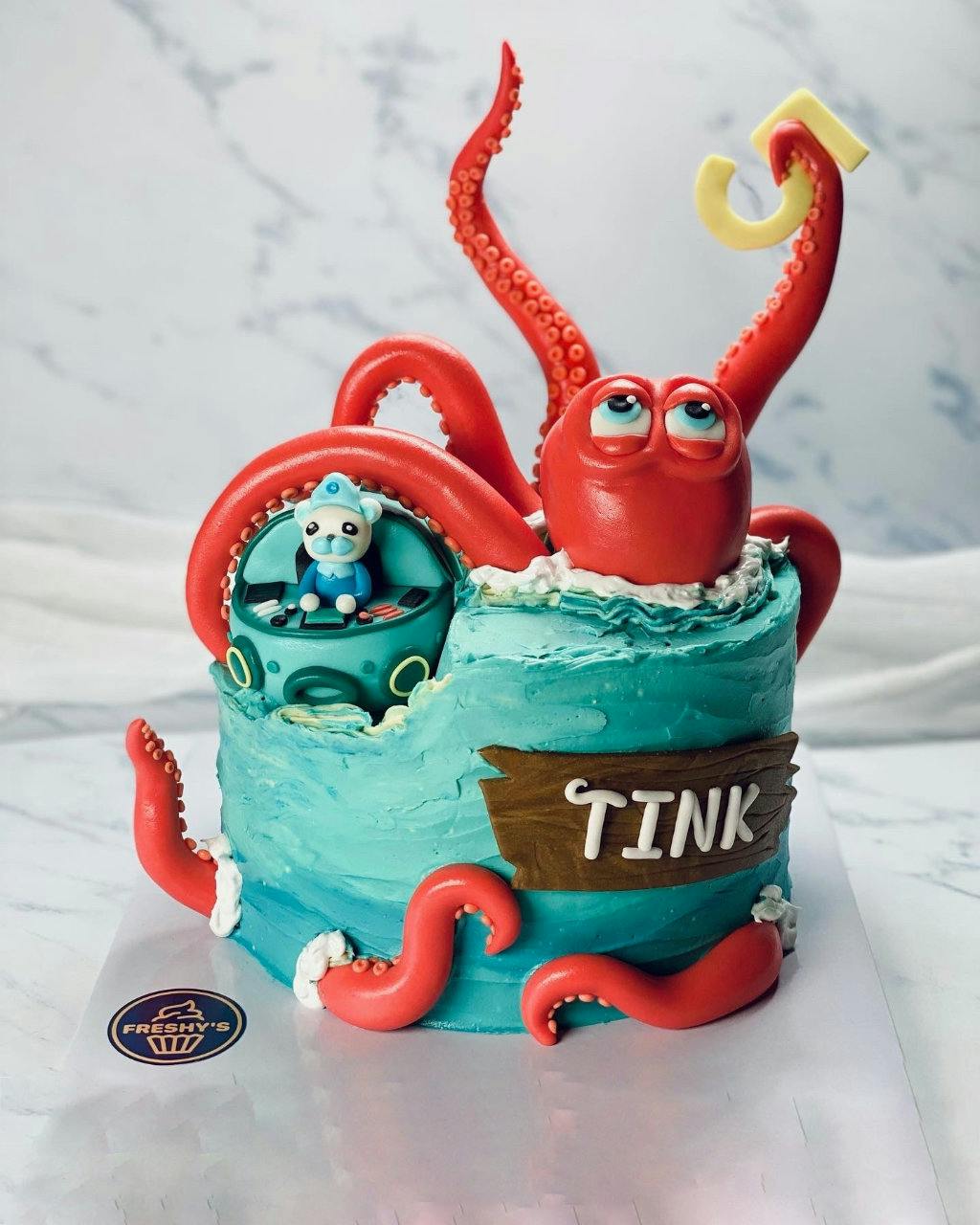 100% edible, sculpted kraken birthday cake with butter cream icing